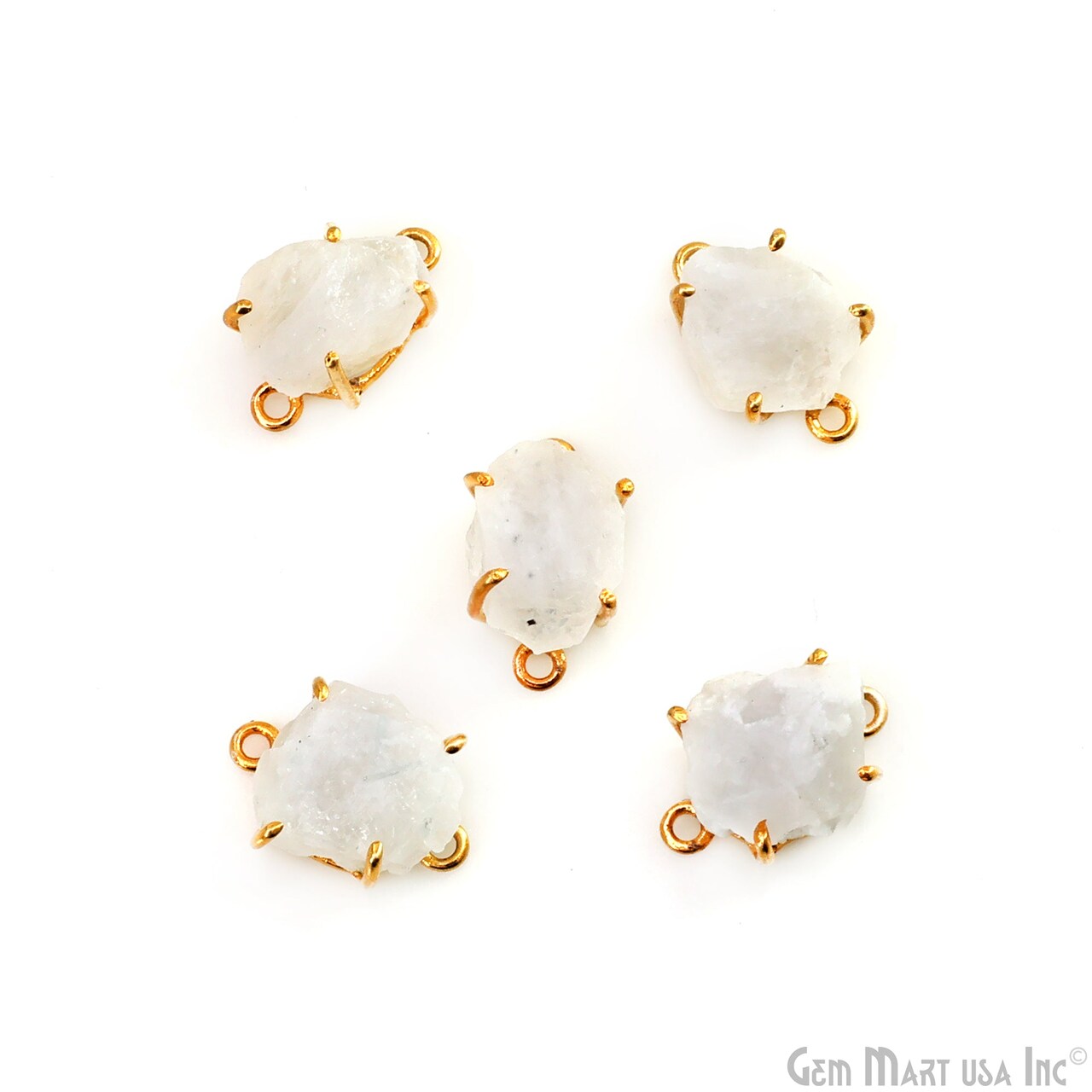 Rough Gemstone Bracelet Charm, 18x12mm Gold Plated Prong setting, Single Bail Gemstone Connector, GemMartUSA (50656)